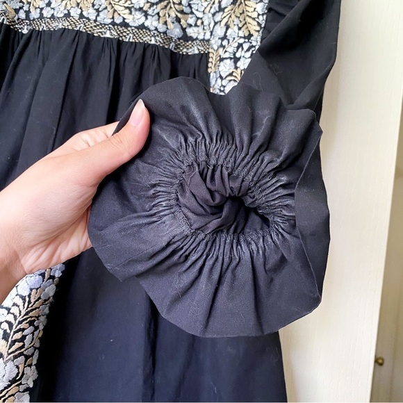 Mi Golondrina Top Fernanda Cotton Floral Embroidered Gray Night Beige Silk S GUC - Picture 5 of 9